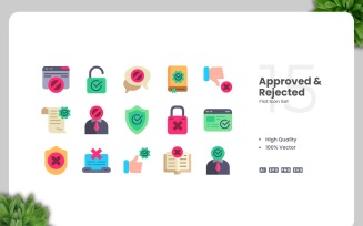 15 Approved and Rejected Flat Icons Set
