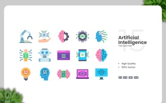 15 Artificial Intelligence Flat Icons Set