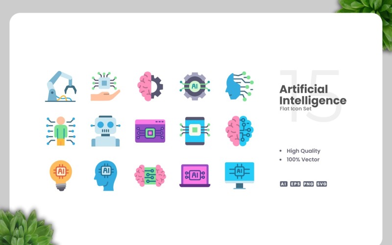 15 Artificial Intelligence Flat Icons Set Icon Set