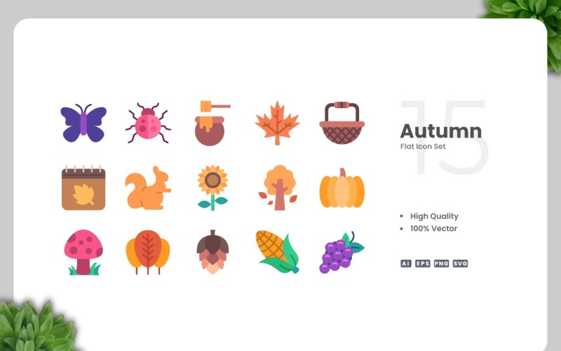 15 Autumn Flat Icons Collection Icon Set