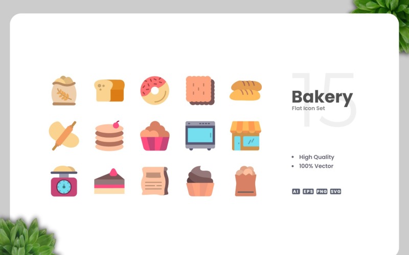 15 Bakery Flat Icons Collection Icon Set