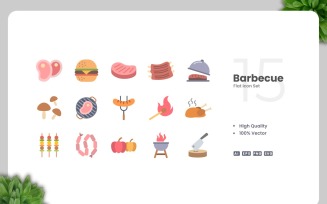15 Barbecue Flat Icons Set