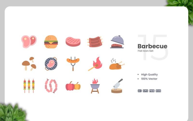 15 Barbecue Flat Icons Set Icon Set