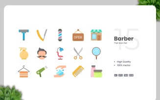 15 Barber Flat Icons Collection