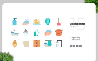 15 Bathroom Flat Icons Set