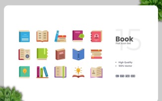 15 Book Flat Icons Collection