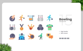 15 Bowling Flat Icons Set