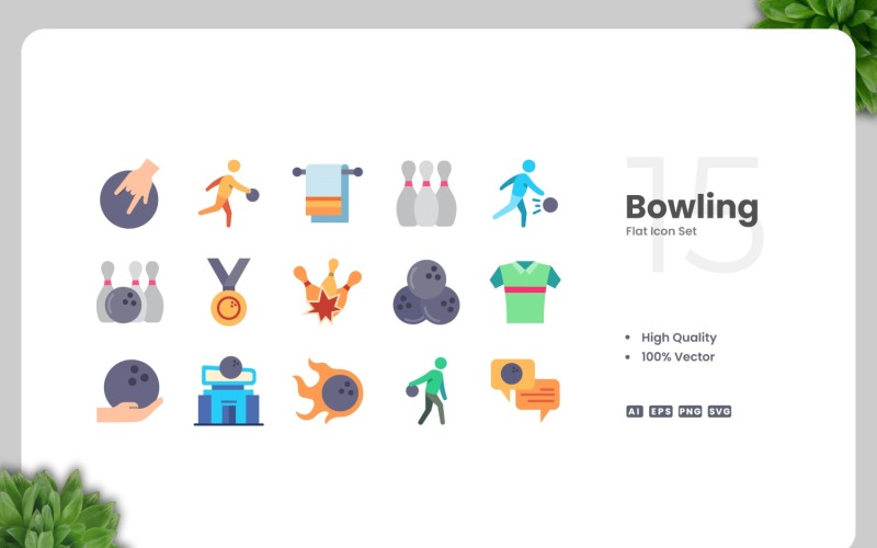 15 Bowling Flat Icons Set Icon Set