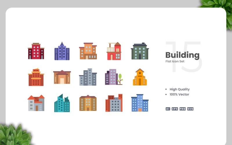15 Building Flat Icons Set Icon Set