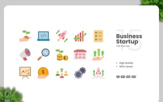 15 Business Startup Flat Icons Set