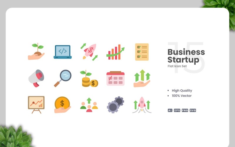 15 Business Startup Flat Icons Set Icon Set