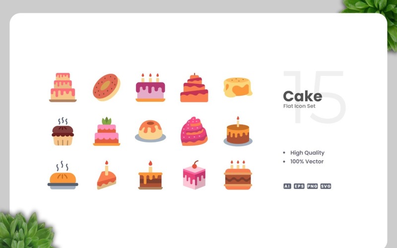 15 Cake Flat Icons Collection Icon Set