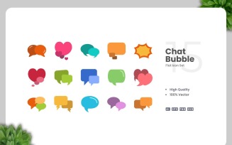 15 Chat Bubble Flat Icons Set