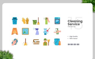 15 Cleaning Service Flat Icons Set
