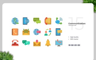 15 Communication Flat Icons Set