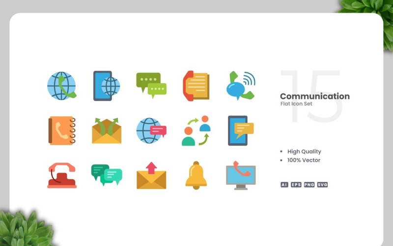 15 Communication Flat Icons Set Icon Set