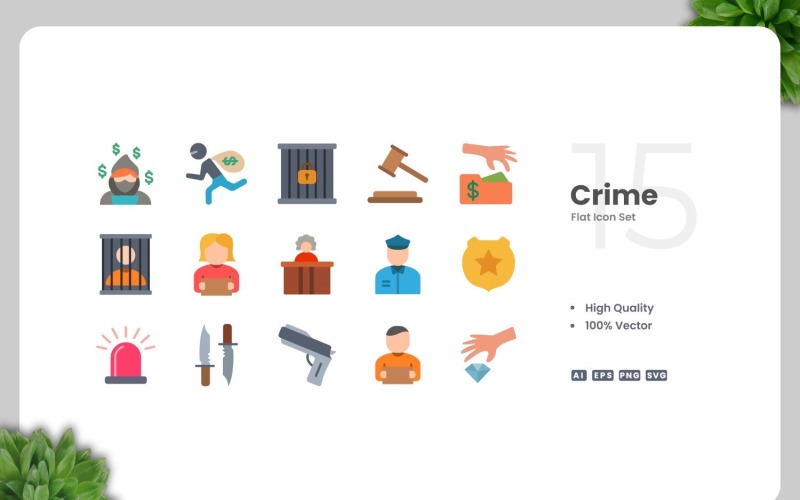 15 Crime Flat Icons Collection Icon Set