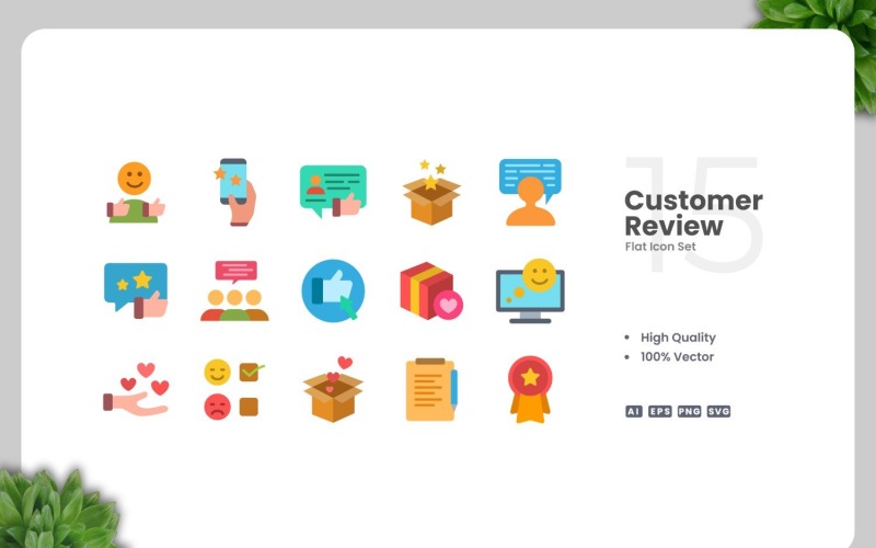 15 Customer Review Flat Icons Set Icon Set