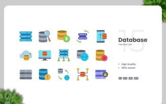 15 Database Flat Icons Set