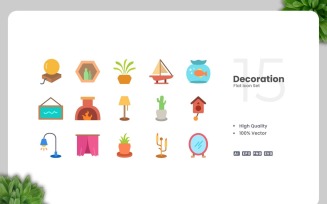 15 Decoration Flat Icons Set