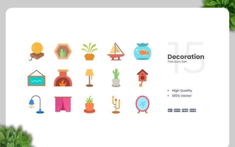 15 Decoration Flat Icons Set Icon Set