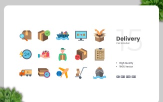 15 Delivery Flat Icons Set