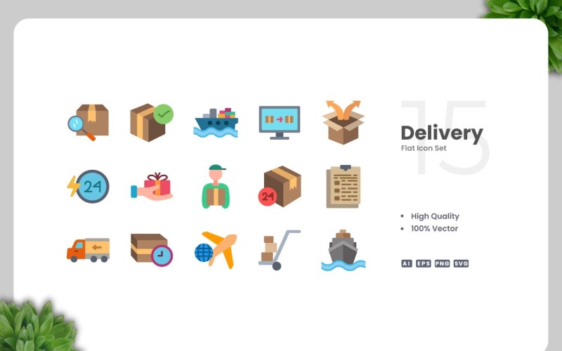 15 Delivery Flat Icons Set Icon Set