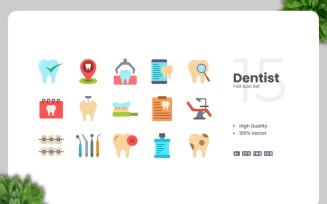 15 Dentist Flat Icons Set