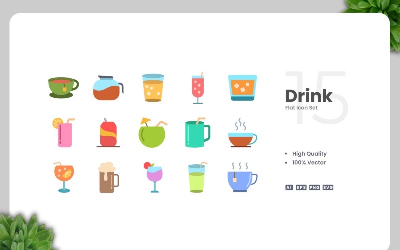 15 Drink Flat Icons Collection Icon Set