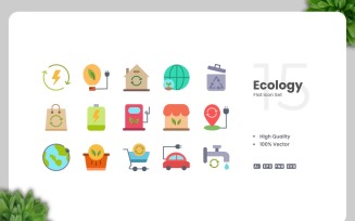 15 Ecology Flat Icons Set