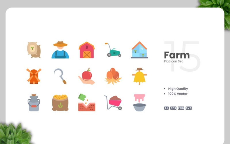 15 Farm Flat Icons Collection Icon Set