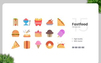 15 Fastfood Flat Icons Set