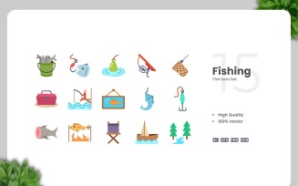 15 Fishing Flat Icons Set