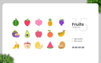 15 Fruits Flat Icons Collection