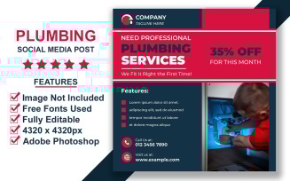 Professional Plumbing Social Media Post Template PSD for Pipe Repair and Maintenance Services