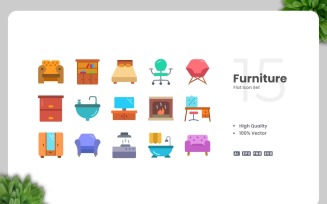 15 Furniture Flat Icons Set
