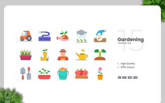 15 Gardening Flat Icons Set