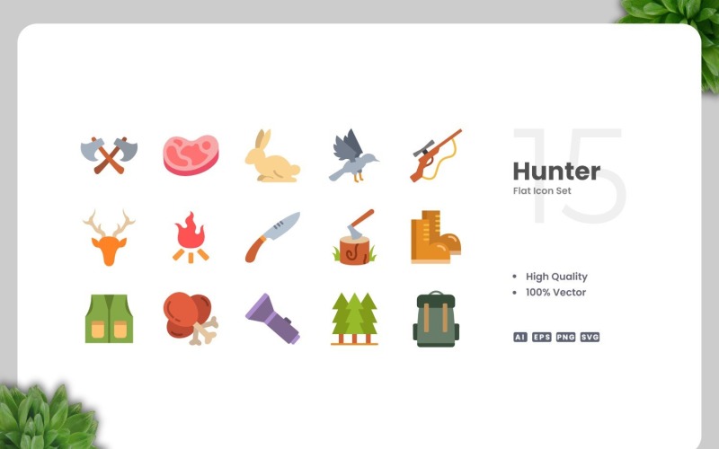 15 Hunter Flat Icons Collection Icon Set