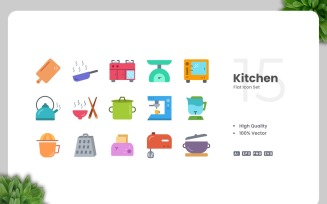 15 Kitchen Flat Icons Set
