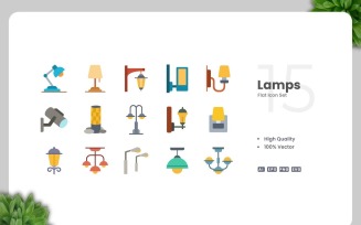 15 Lamps Flat Icons Collection