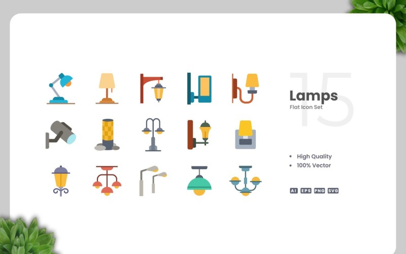 15 Lamps Flat Icons Collection Icon Set
