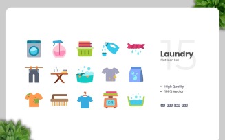 15 Laundry Flat Icons Set