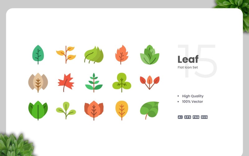 15 Leaf Flat Icons Collection Icon Set