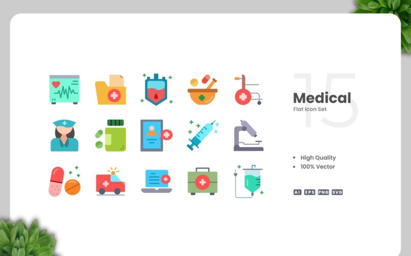 15 Medical Flat Icons Set Icon Set