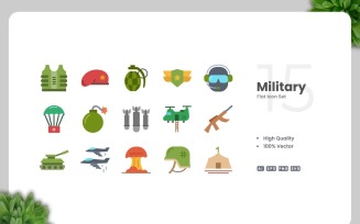 15 Military Flat Icons Set