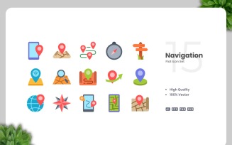 15 Navigation Flat Icons Set