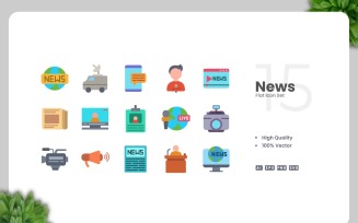 15 News Flat Icons Collection