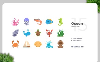 15 Ocean Flat Icons Collection