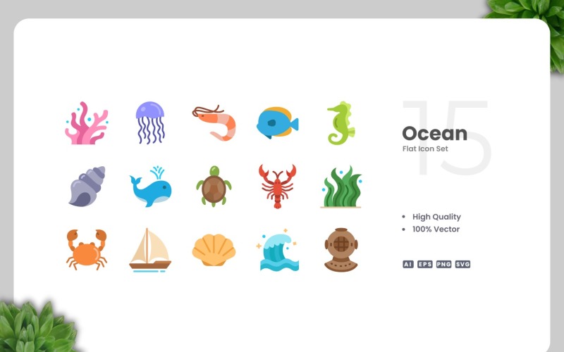 15 Ocean Flat Icons Collection Icon Set