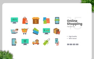 15 Online Shopping Flat Icons Set